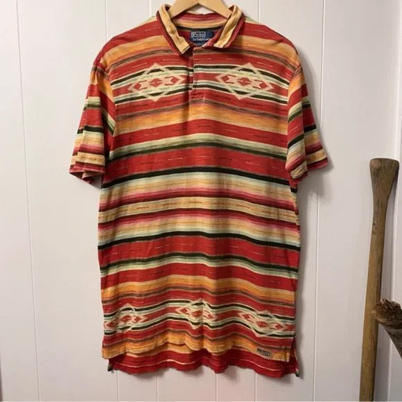 Vintage Polo Ralph Lauren Aztec 100% Cotton Southwestern Polo Shirt - Picture 1 of 12